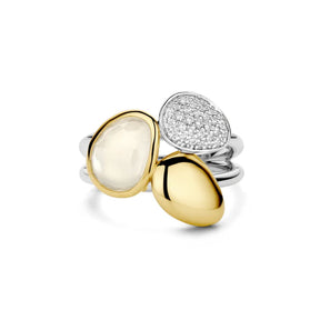 TI SENTO sormus, keltakullattua hopeaa, kristalli ja zirkonit, 12387MW