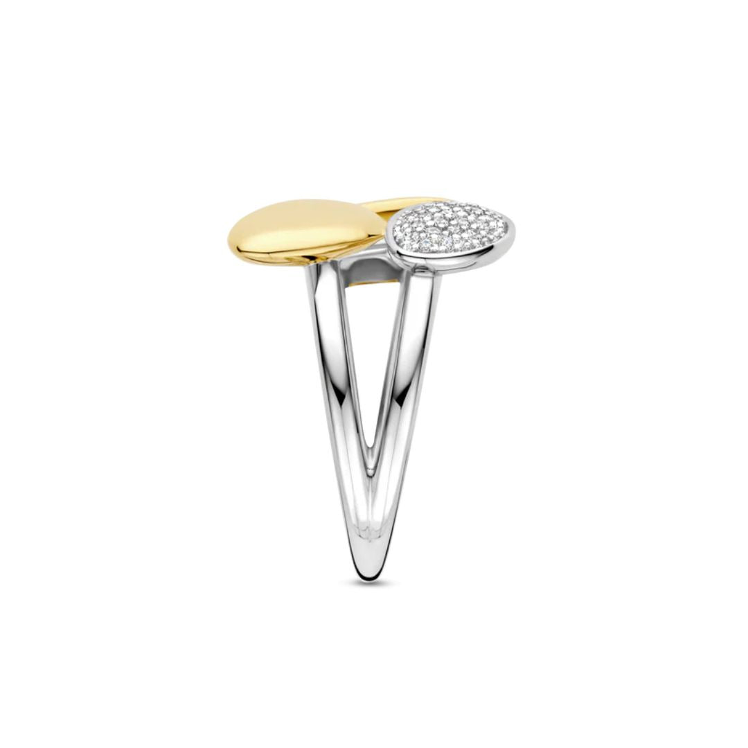 TI SENTO sormus, keltakullattua hopeaa, kristalli ja zirkonit, 12387MW