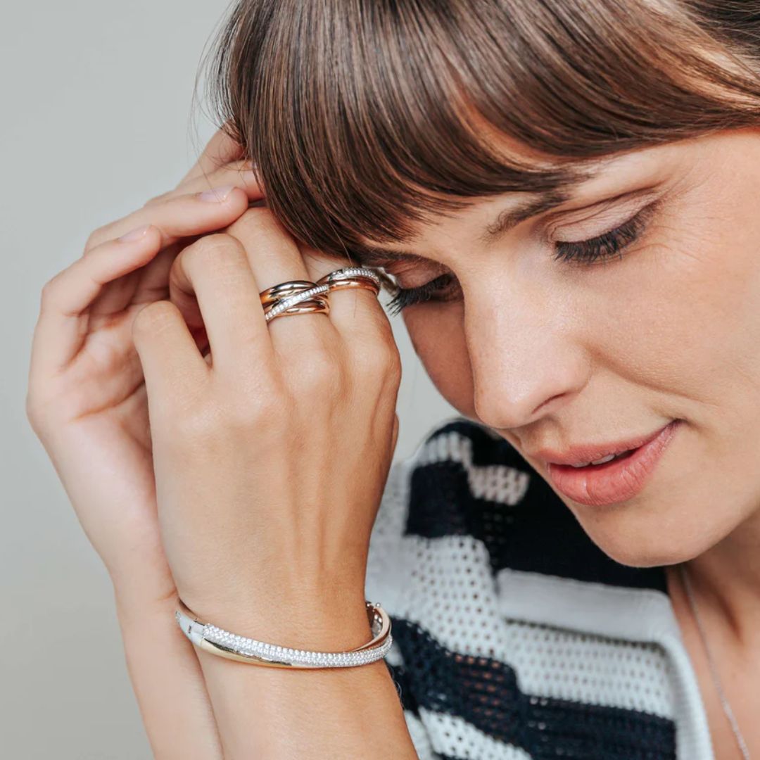 TI SENTO sormus, keltakullattua ja ruusukullattua hopeaa zirkoneilla, 12318ZT