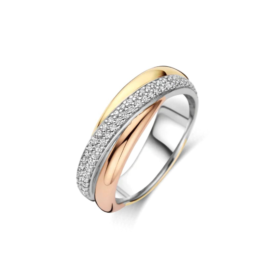 TI SENTO sormus, keltakullattua ja ruusukullattua hopeaa zirkoneilla, 12343ZT