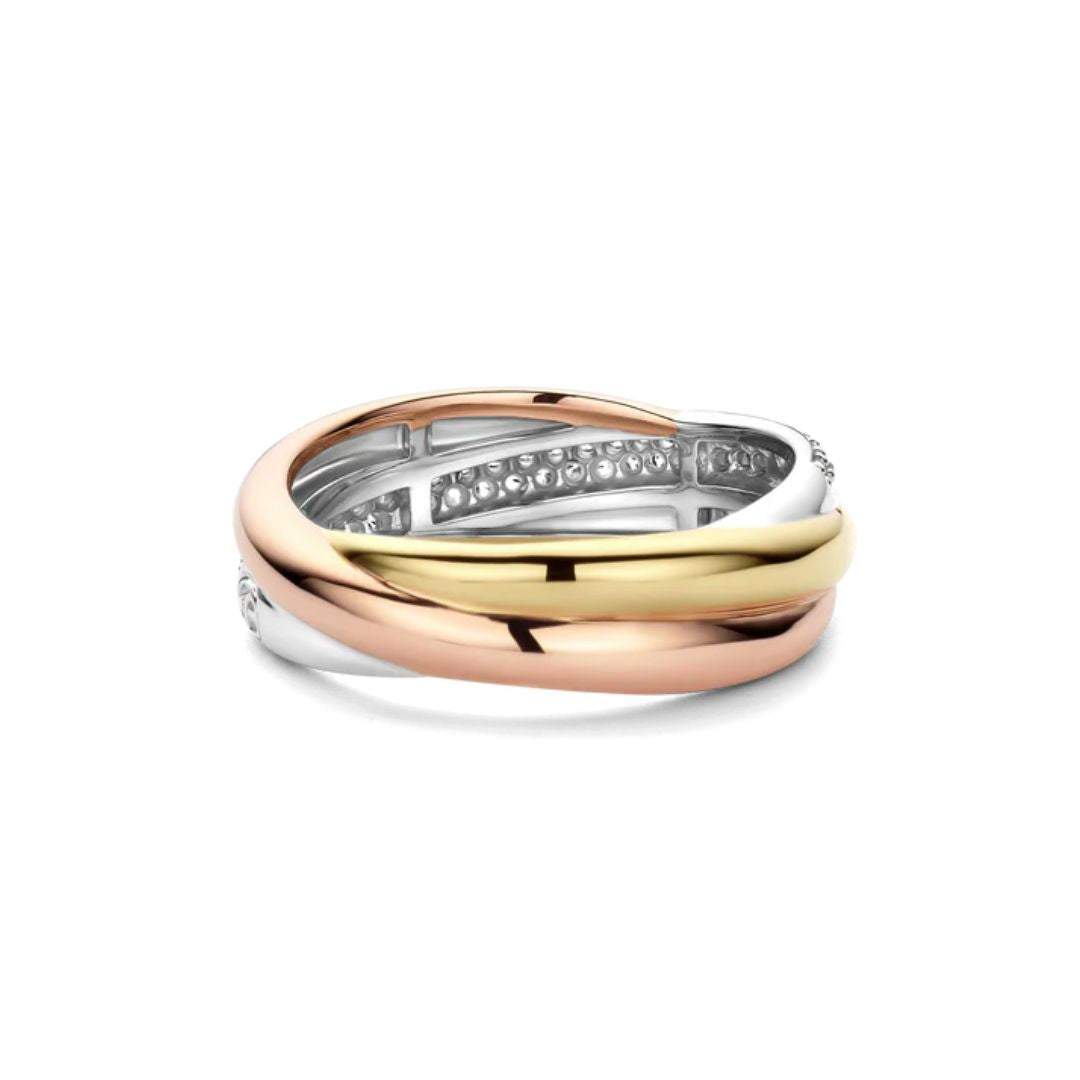 TI SENTO sormus, keltakullattua ja ruusukullattua hopeaa zirkoneilla, 12343ZT