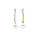 Ti Sento korvakorut, keltakullattua hopeaa, valkoiset helmet ja zirkonit, 78011YP