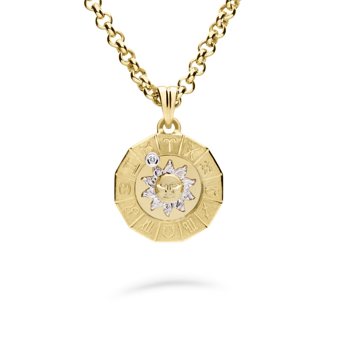 Timanttiriipus, aurinko-horoskooppi 0,02ct, keskikoko, keltakulta