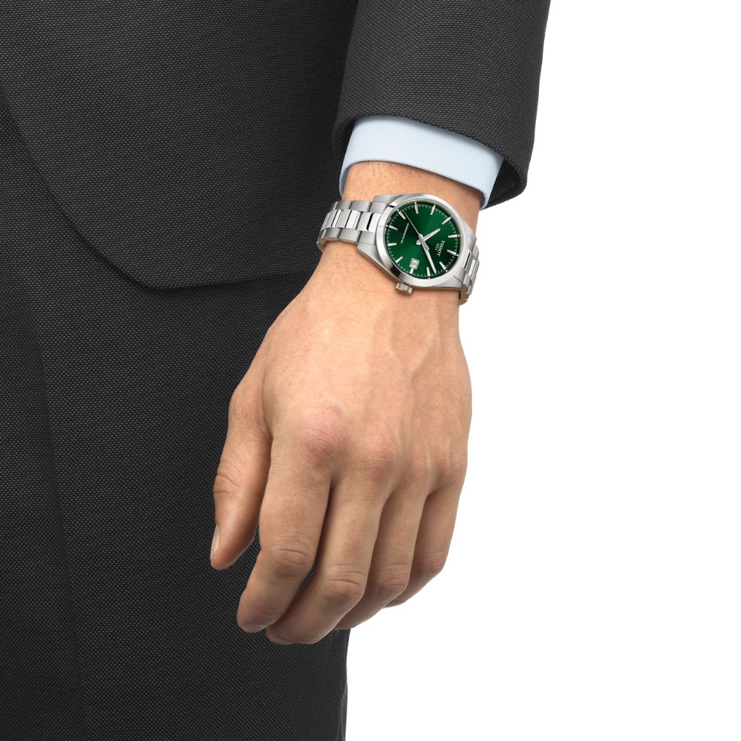 Tissot Gentleman Powermatic 80, 38 mm, T1658071109100 rannekello, vihreä-harmaa