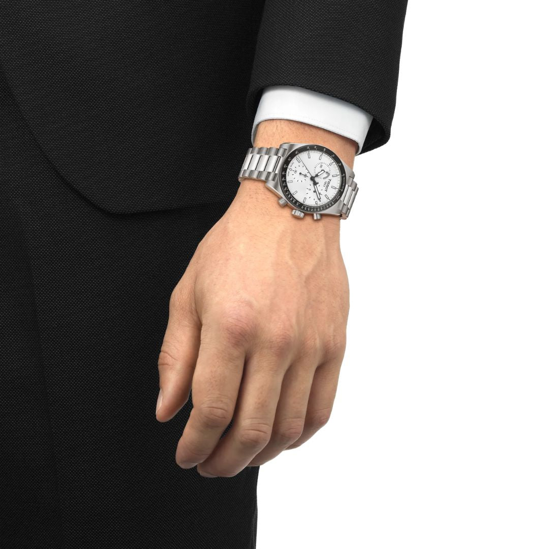 Tissot PR516, 40 mm, T1494171101100 rannekello, valkoinen kellotaulu mustalla kehällä