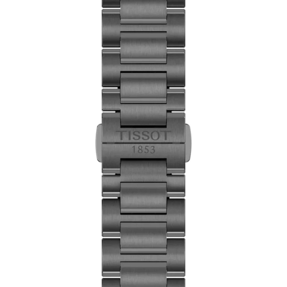 Tissot PRC 100 rannekellon antrasiitinharmaa teräsranneke ja Tissot 1853 -kaiverrettu taittolukko