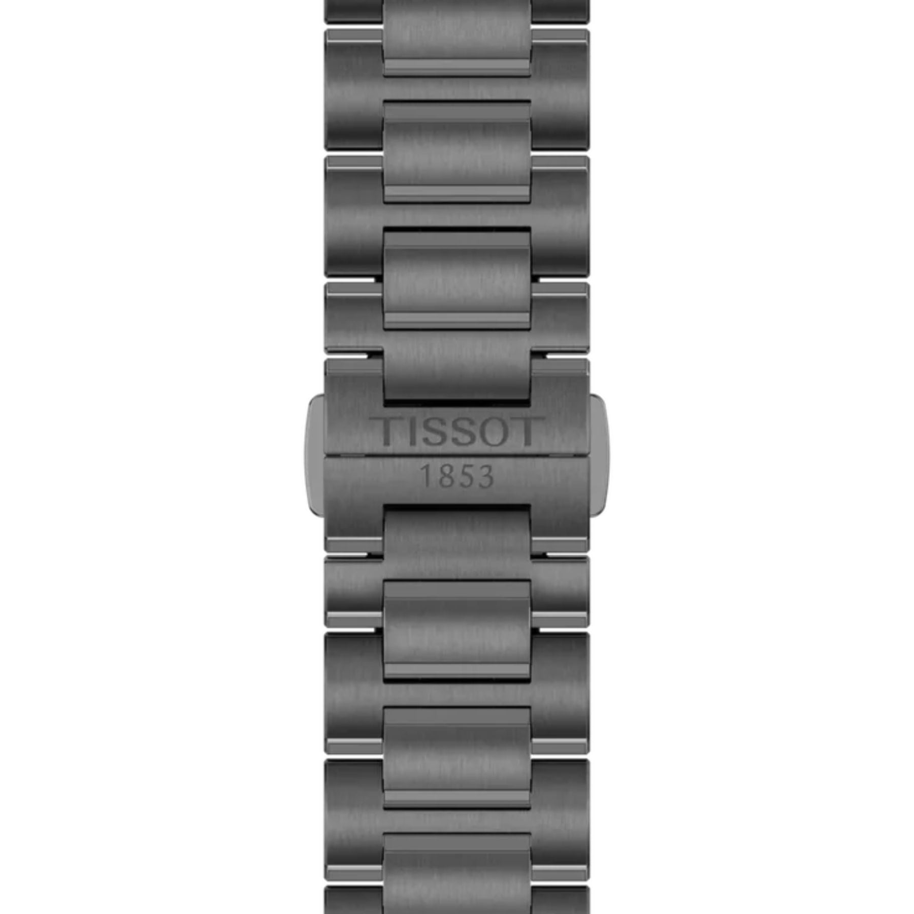 Tissot PRC 100 rannekellon antrasiitinharmaa teräsranneke ja Tissot 1853 -kaiverrettu taittolukko