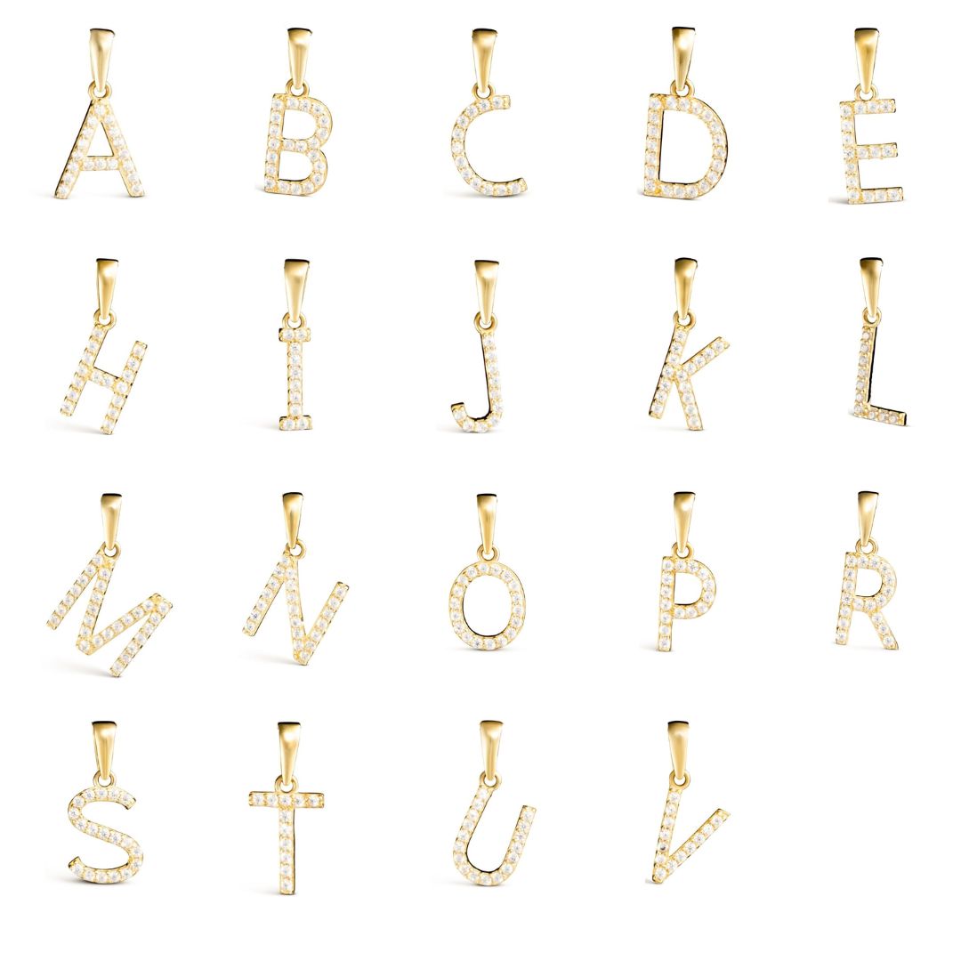 Vittoria kirjainriipukset A-V zirkoneilla, keltakultaa