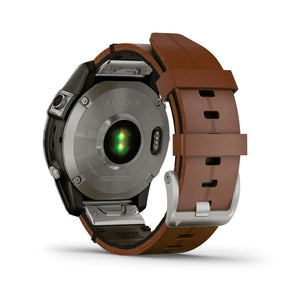 Garmin Fenix 7 Sapphire Solar 47 mm titaani ja ruskea nahkaranneke, multisport-GPS-kello 010-02540-31