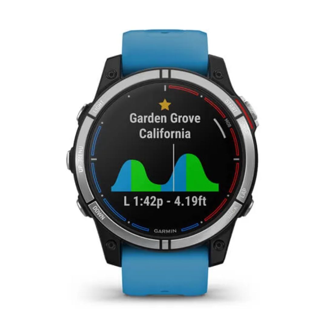 Garmin Quatix 7, teräs ja sininen silikoniranneke, GPS-veneilyälykello 010-02540-61