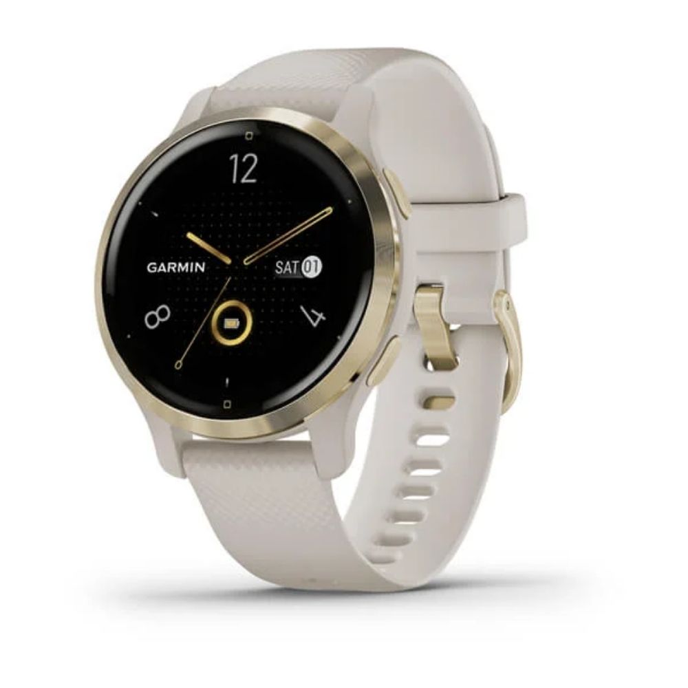Garmin Venu 3S Soft Gold Stainless Steel Bezel and French grey Leather  Strap, Amoled GPS Smartwatch 010-02785-55