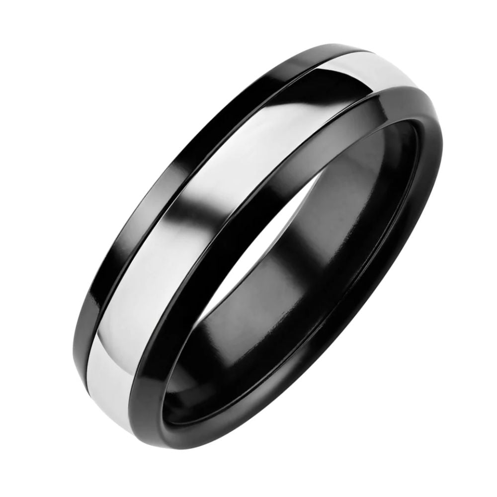 Kohinoor Duetto engagement ring, "I love you more", black zirconium with white gold band