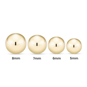 Kultaiset pallokorvakorut, 6mm pallo, 14K keltakulta