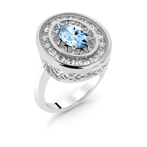 Silván Carmosier timanttisormus 0,32ct safiirilla, 14K valkokultaa, Silván vihkisormukset