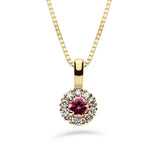 Silván Lauriel timanttiriipus 0,10ct rubiinilla, 14K keltakultaa, Silván timanttikorut
