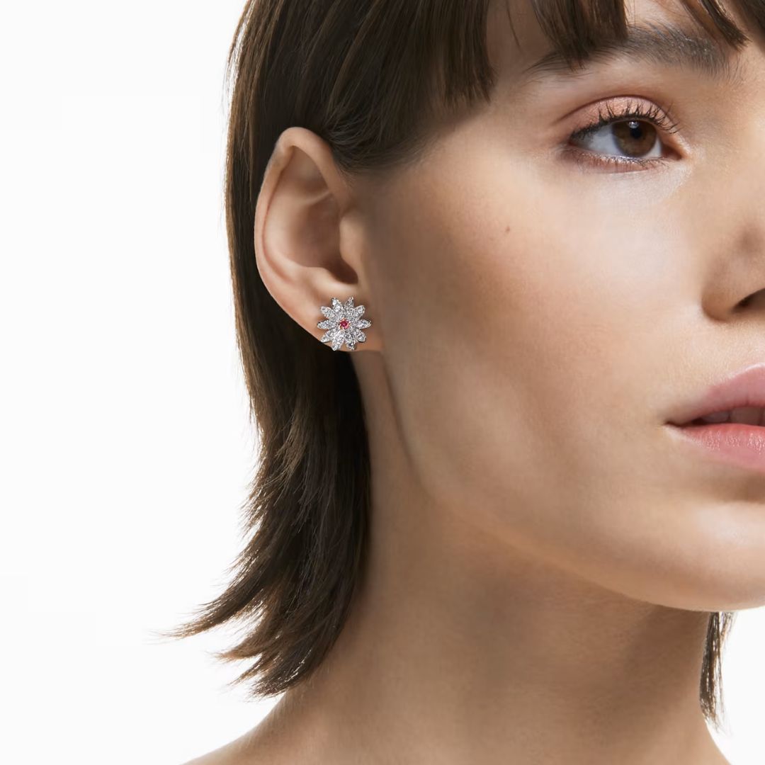 Swarovski Eternal Flower earrings, pink crystals
