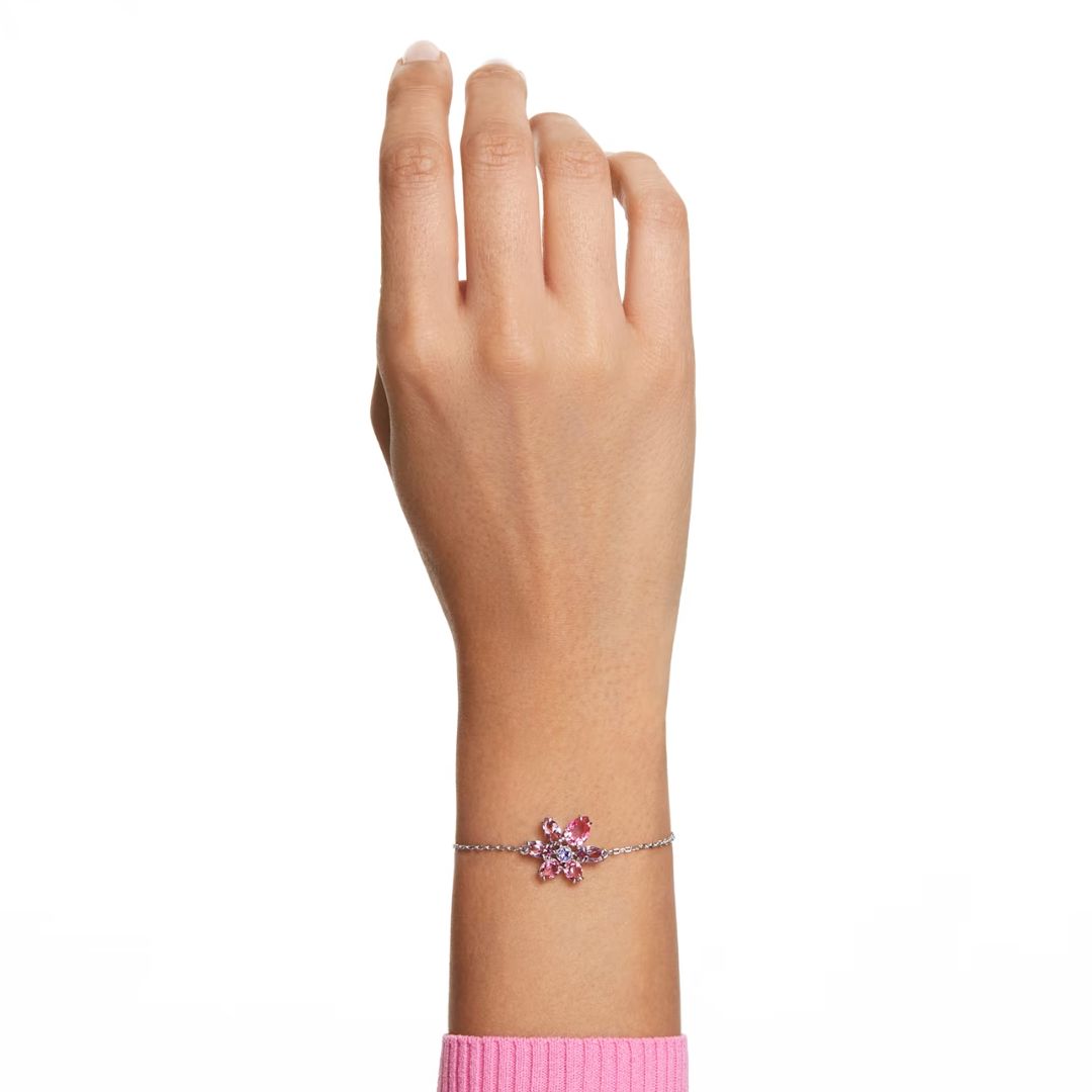 Gema bracelet, Mixed cuts, Flower, Pink, Rhodium plated | Swarovski