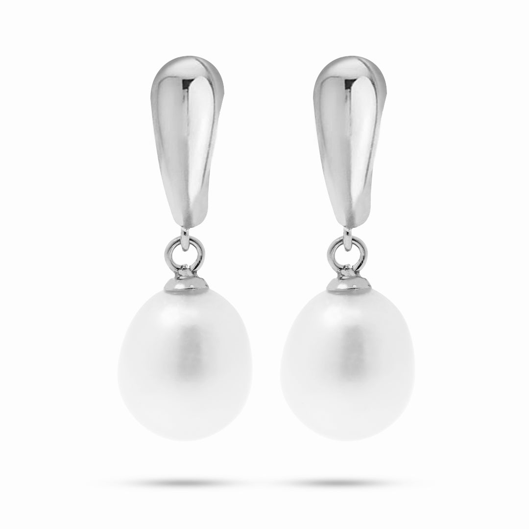 Pearl earrings in white gold with genuine freshwater pearls, 14K white