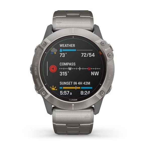 Garmin Fenix 6X Pro Solar 51 mm titaani ja ilmastoitu titaaniranneke, monilajiälykello 010-02157-24 - Garmin - Laatukoru